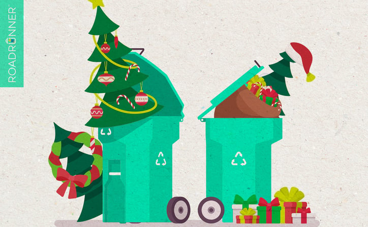 recycling bins filled with holiday ornaments