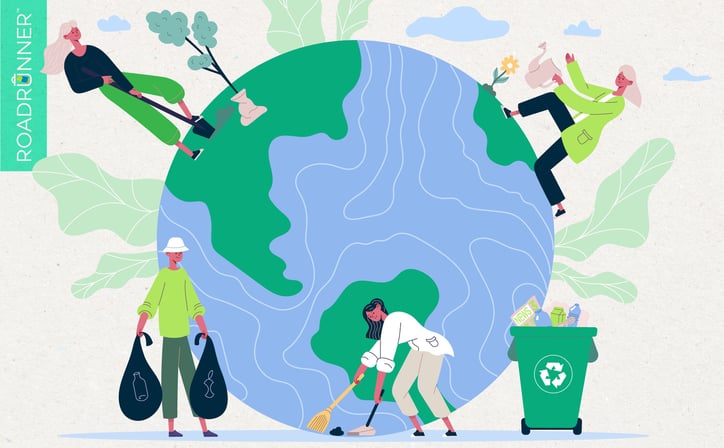 a graphic of people cleaning the environment around world